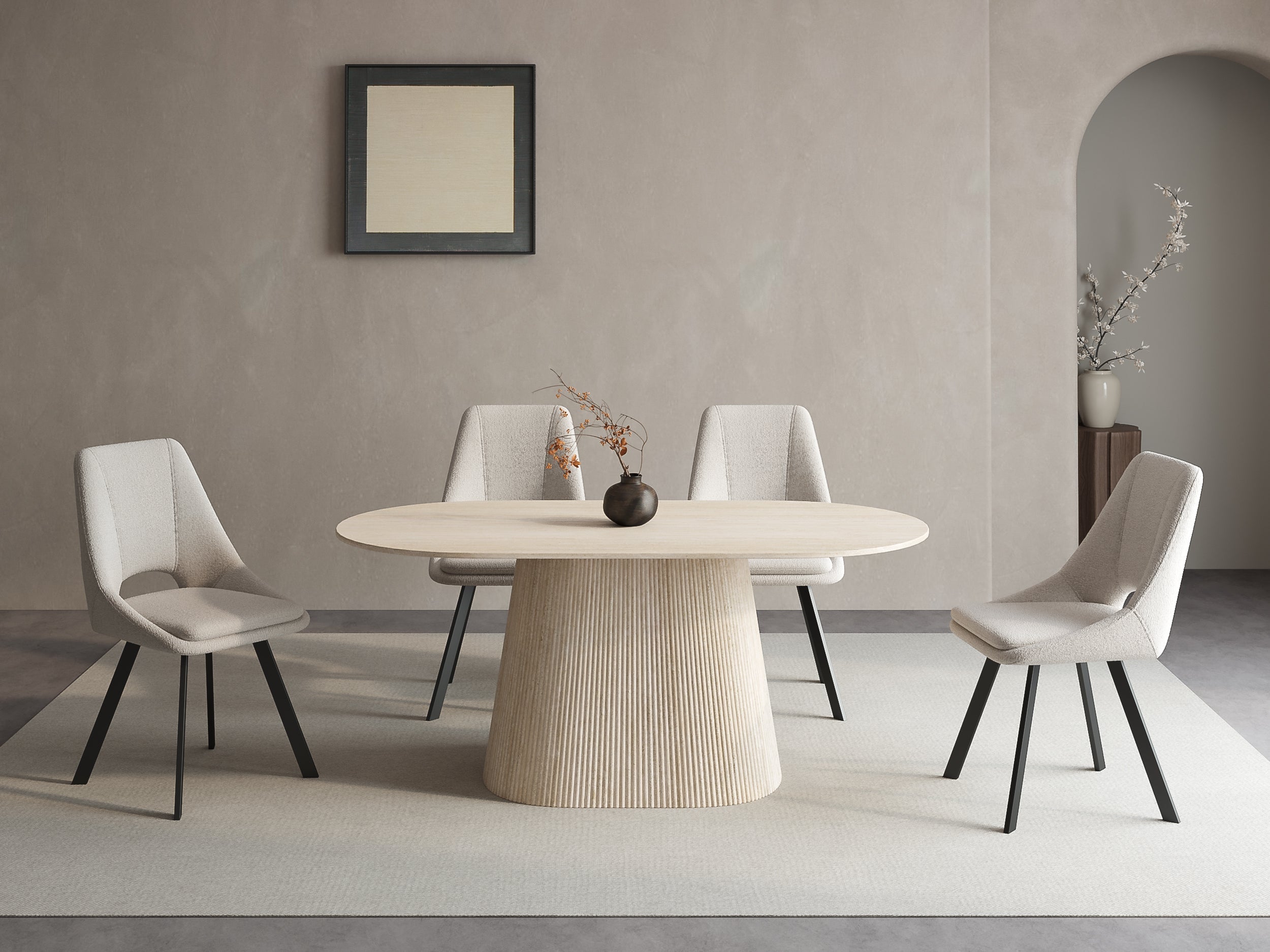 Table à manger ovale en marbre composite beige 6 personnes TIANA