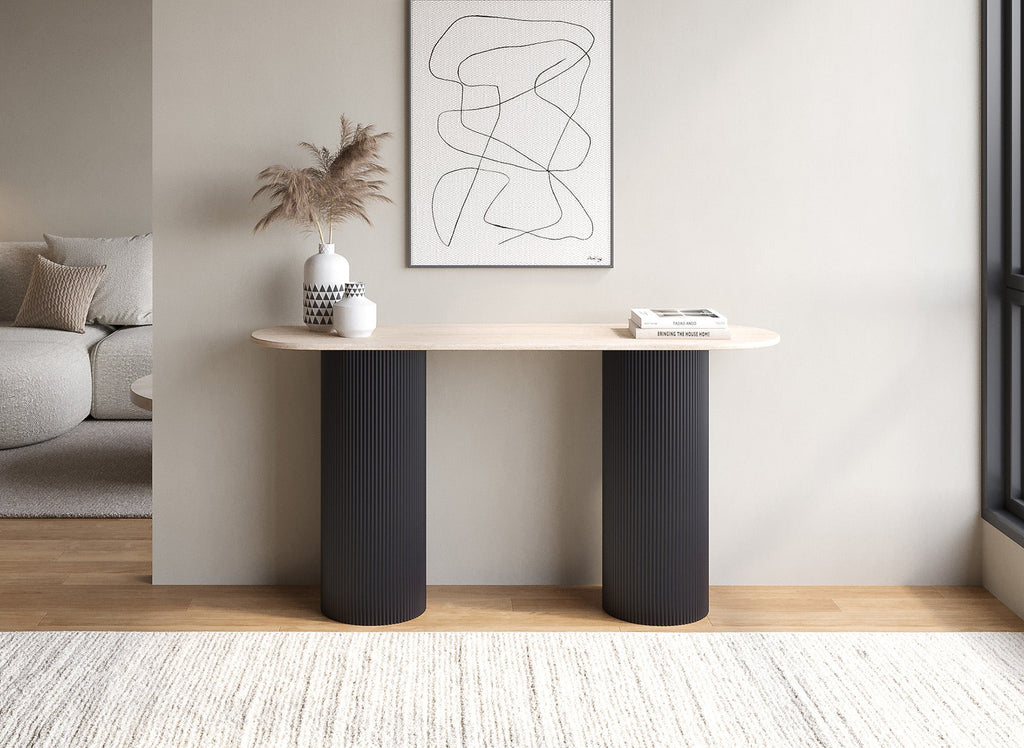 Console en marbre composite beige pieds noir DHARA BLACK