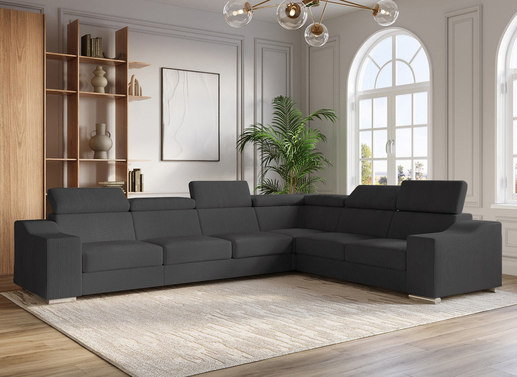 Canapé d'angle convertible réversible en velours côtelé gris anthracite LEONIE