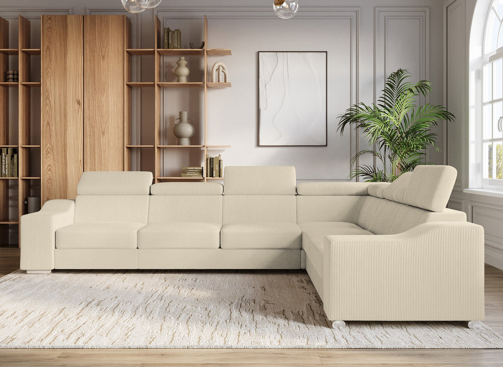 Canapé d'angle convertible réversible en velours côtelé beige LEONIE