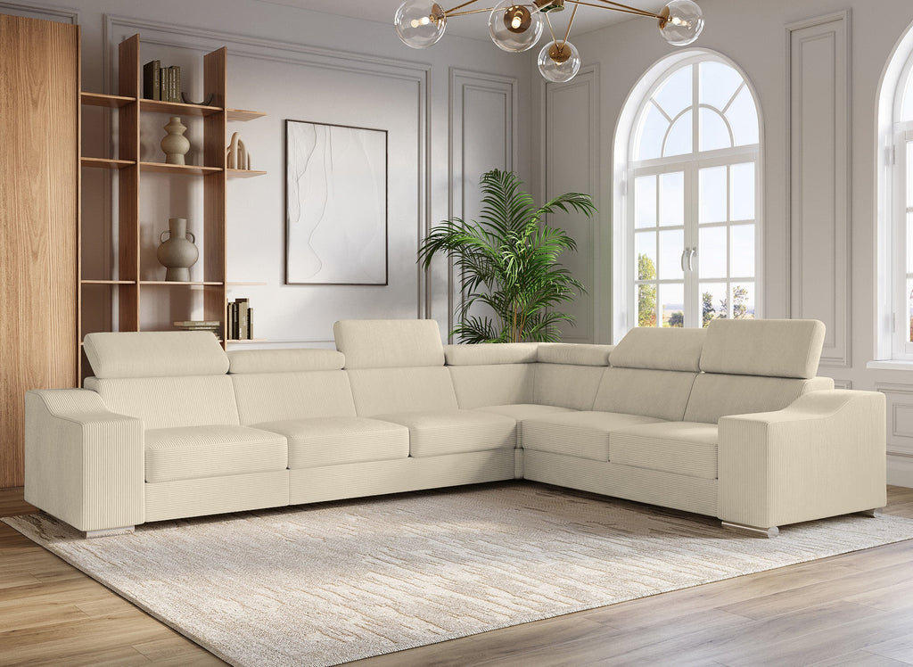 Canapé d'angle convertible réversible en velours côtelé beige LEONIE