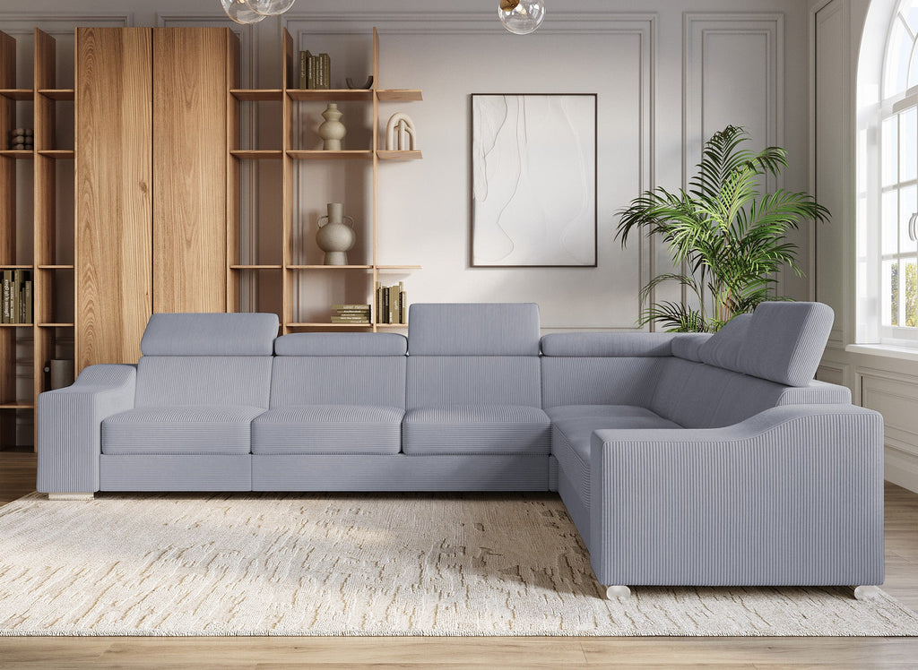 Canapé d'angle convertible réversible en velours côtelé gris clair LEONIE