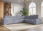 Canapé d'angle convertible réversible en velours côtelé gris clair LEONIE