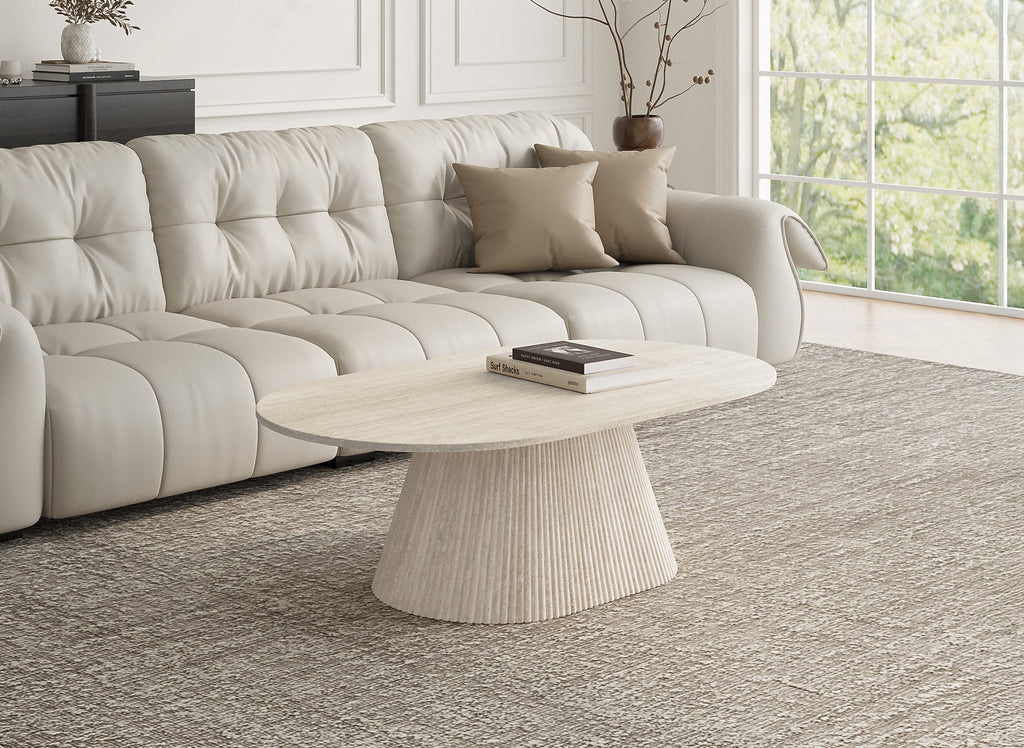 Table basse ovale en marbre composite beige TIANA