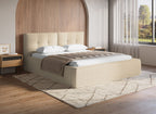 Lit coffre en tissu bouclette beige 180x200cm YUNA