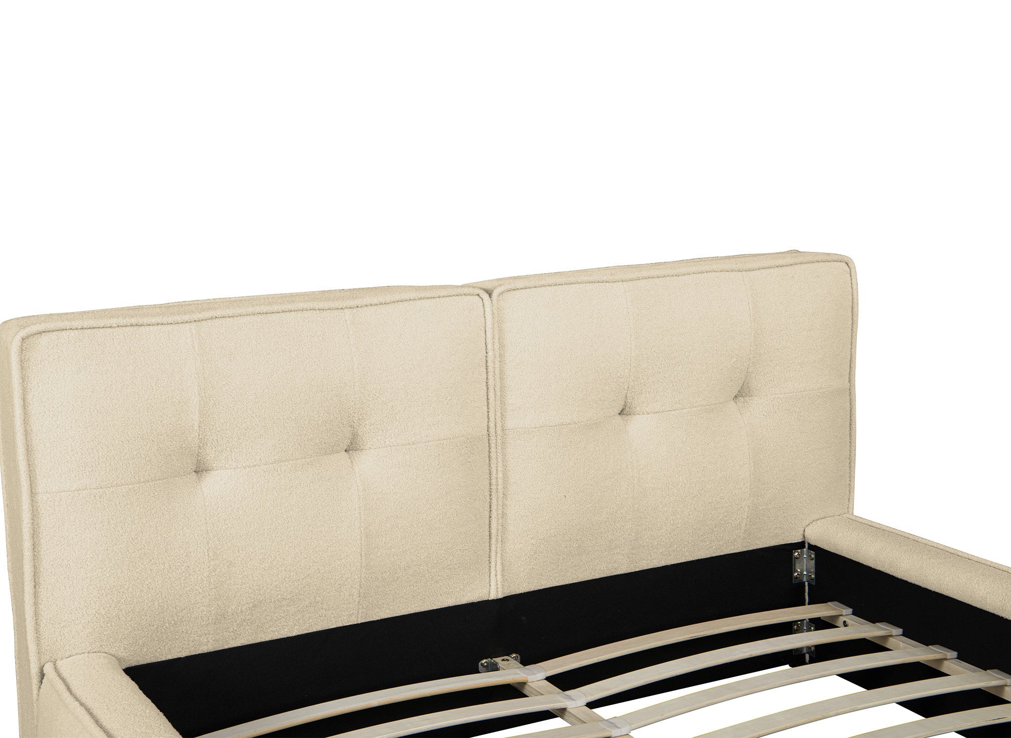 Lit coffre en tissu bouclette beige 160x200cm YUNA