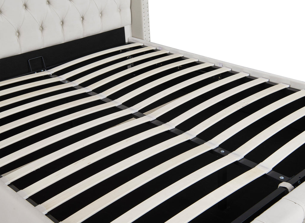 Lit coffre en velours beige 160x200 cm MAXI