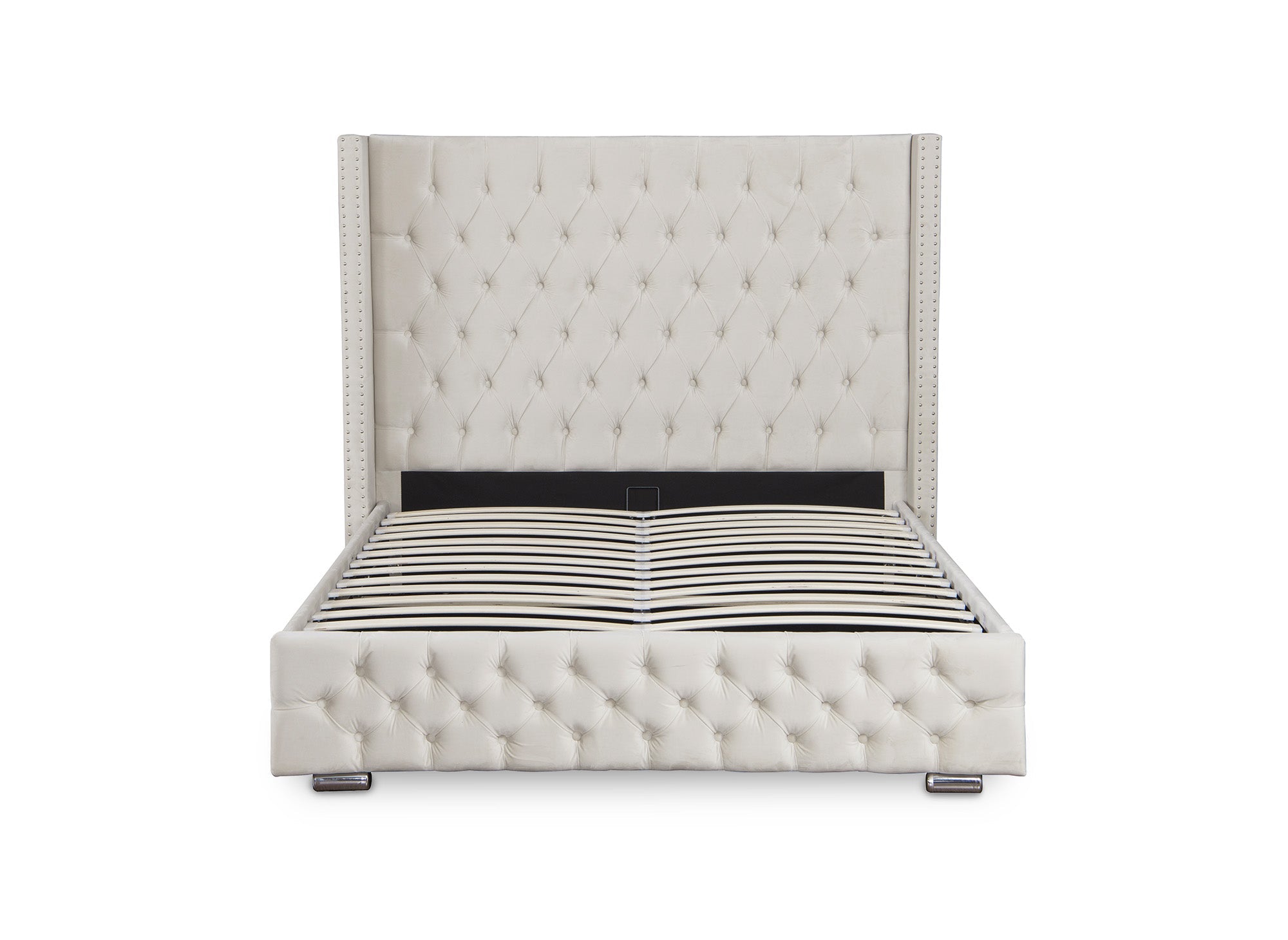 Lit coffre en velours beige 160x200 cm MAXI