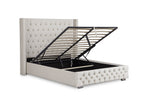 Lit coffre en velours beige 160x200 cm MAXI