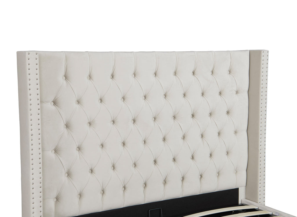 Lit coffre en velours beige 140x190 cm MAXI