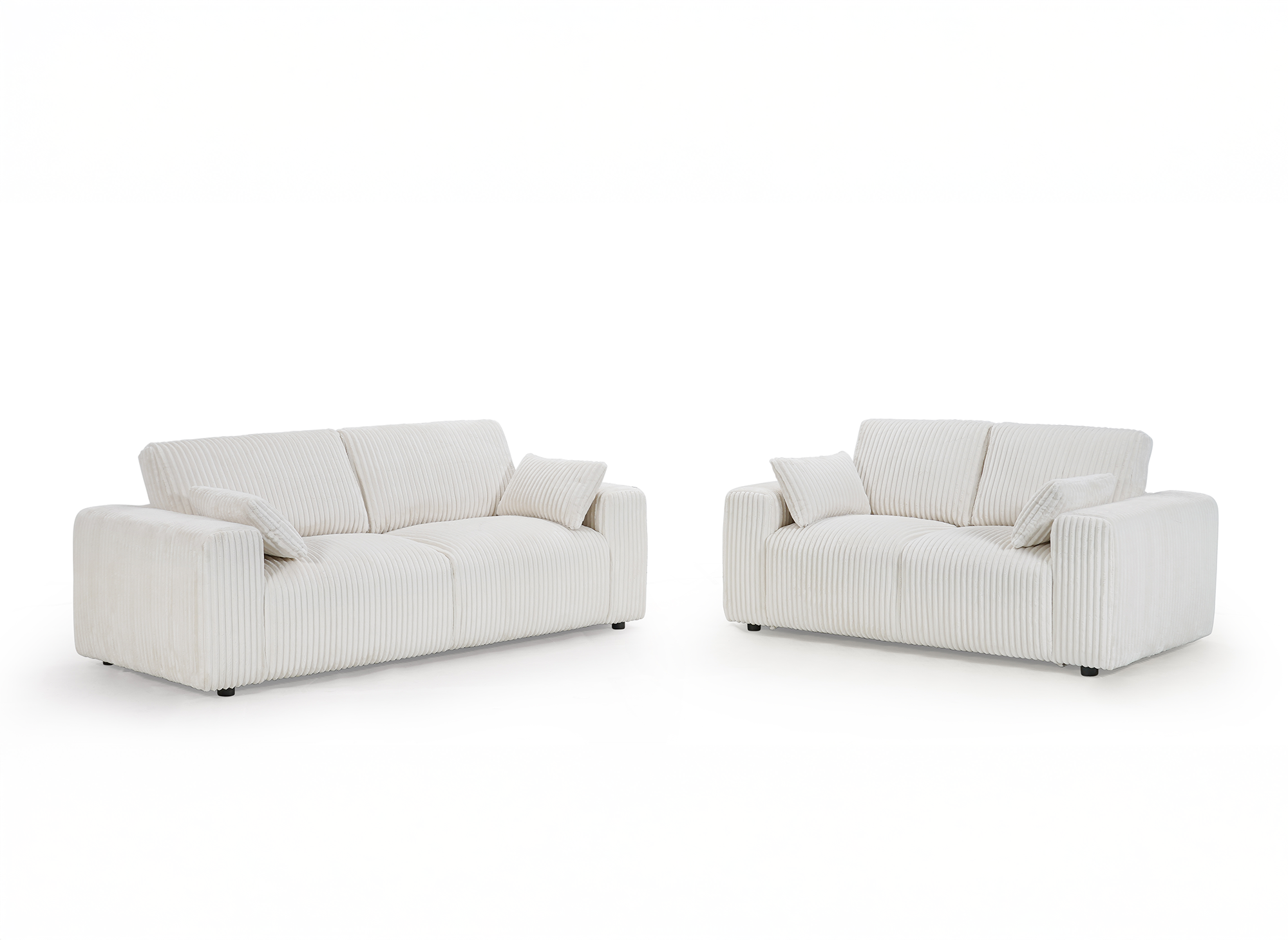 Canapé 2 places en velours côtelé épais beige INAM