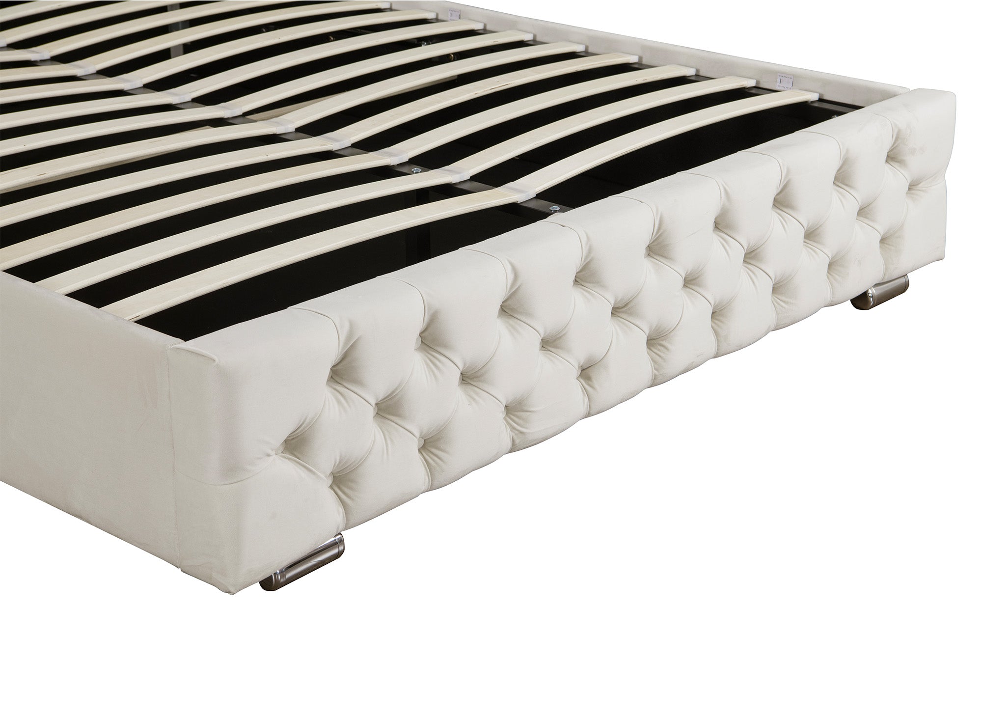 Lit coffre en velours beige 180x200 cm MAXI