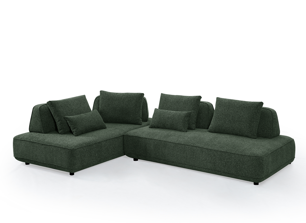 Canapé d'angle réversible en tissu bouclette vert kaki ISAORA