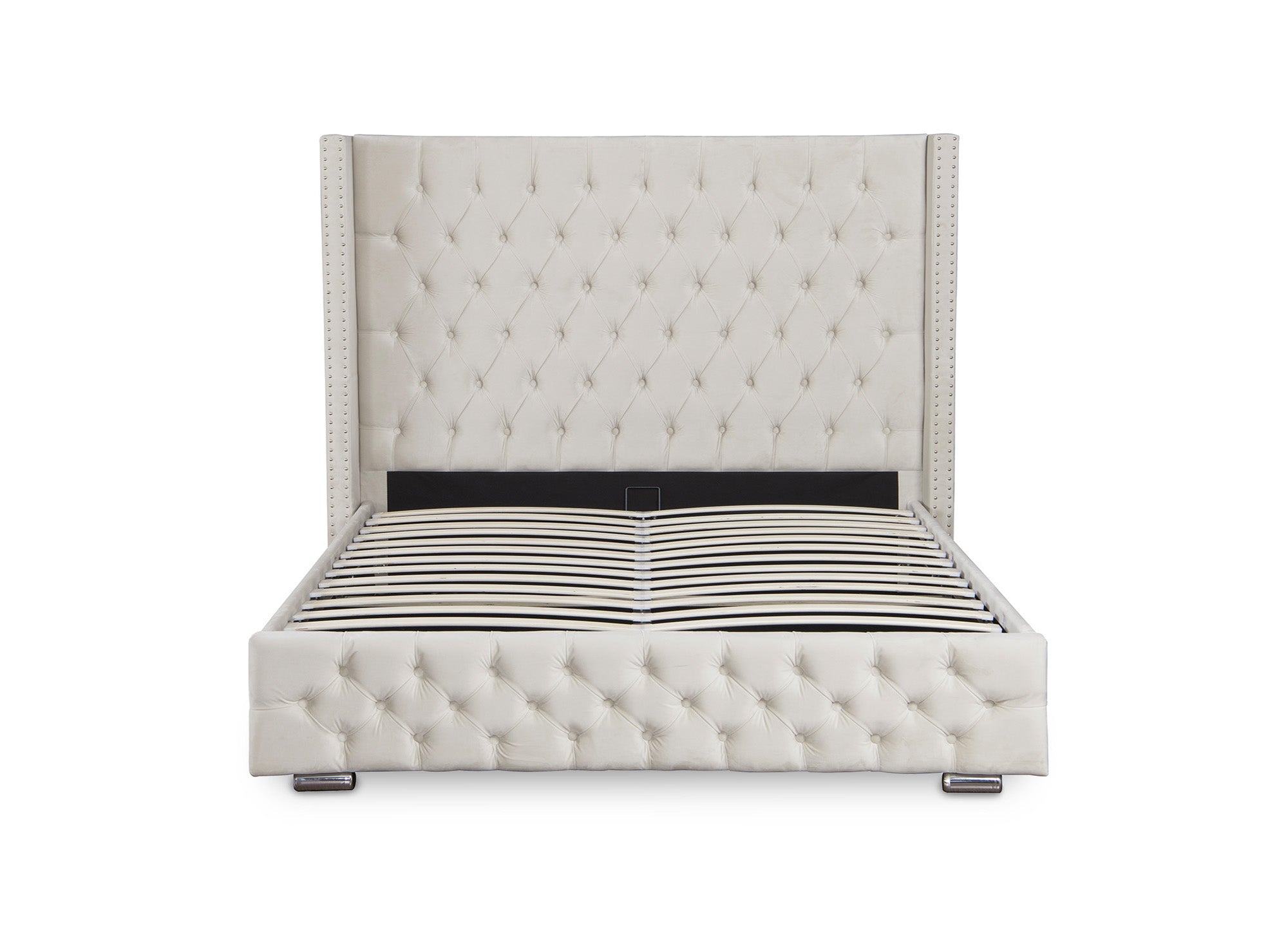 Lit coffre en velours beige 180x200 cm MAXI