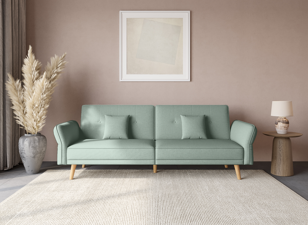 Canapé clic clac 3 places en tissu vert d'eau CHILI