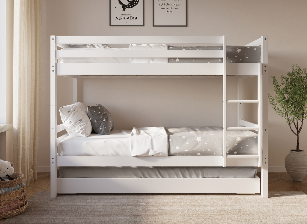 Lit superposé gigogne 3 couchages en bois blanc LEOPAUL 90 x 190 cm