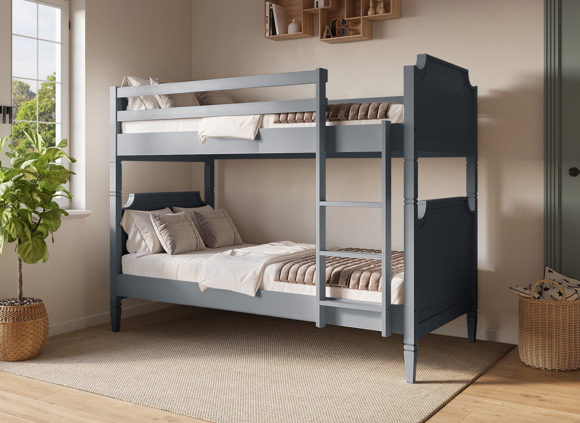 Lit superposé séparable en bois gris PAULINE 90 x 190 cm