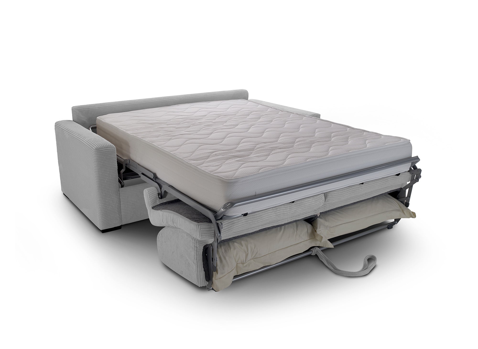 Canapé convertible 3 places LOUNA LUXE en velours côtelé gris clair ouverture express matelas 18 cm