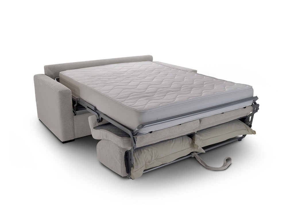 Canapé convertible 3 places LOUNA LUXE en velours côtelé beige ouverture express matelas 18 cm