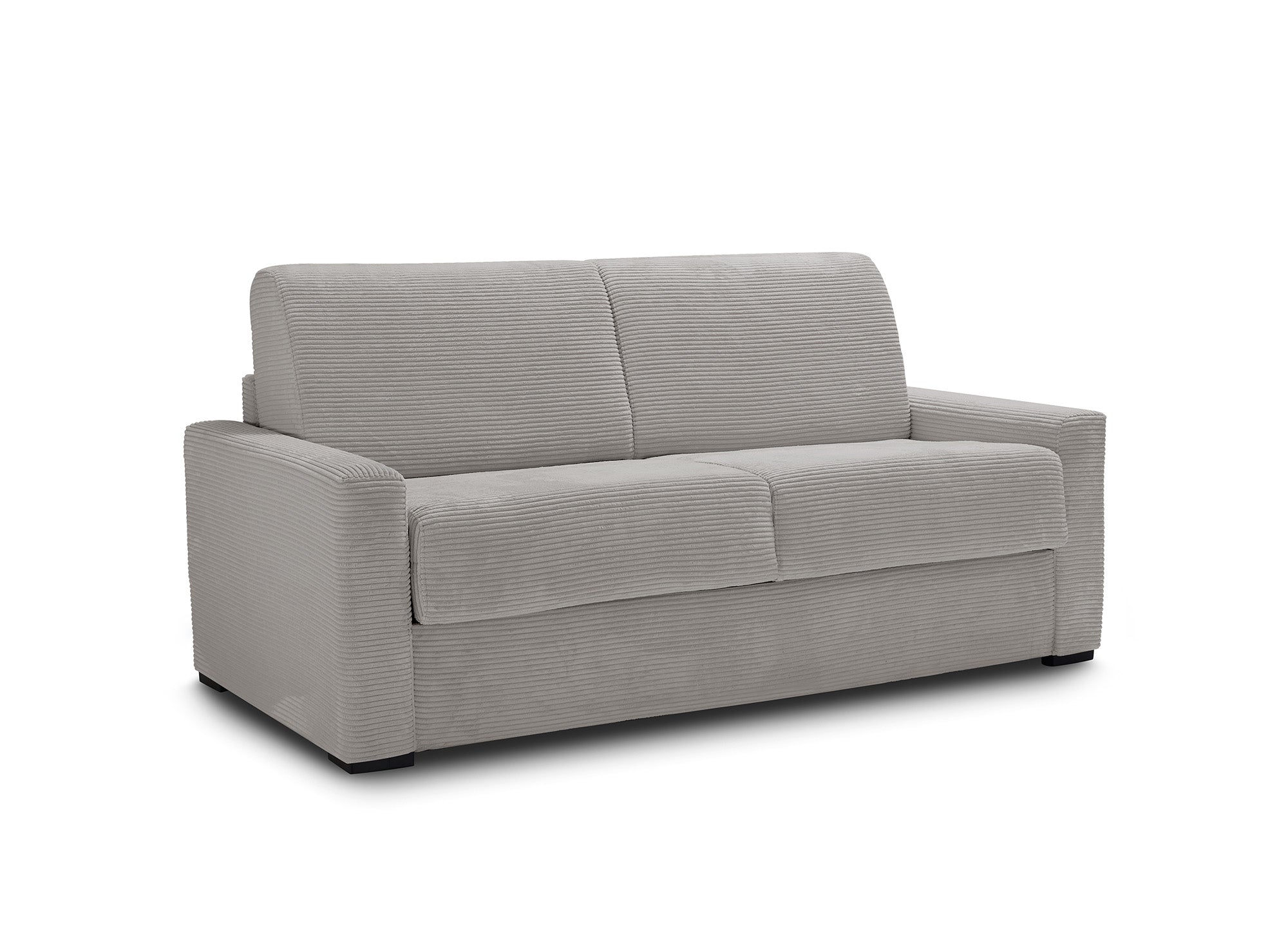 Canapé convertible 3 places LOUNA LUXE en velours côtelé beige ouverture express matelas 18 cm