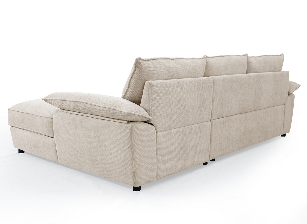 Canapé d'angle convertible avec coffre de rangement en velours chiné beige GABIN - Angle droit