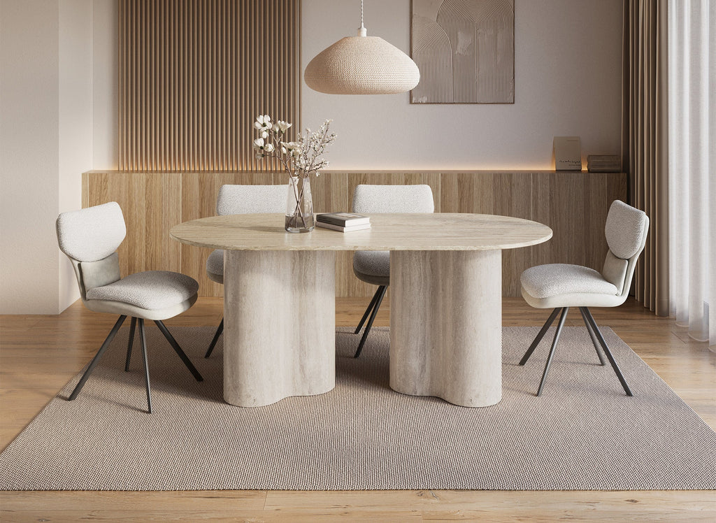 Table à manger en marbre composite beige pieds forme organique 6 personnes VANINA