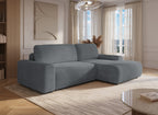 Canapé d'angle droit convertible avec coffre en velours côtelé épais gris foncé BALI - Angle droit