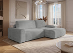 Canapé d'angle droit convertible avec coffre en velours côtelé épais gris clair BALI - Angle droit
