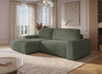 Canapé d'angle gauche convertible avec coffre en velours côtelé épais vert kaki BALI - Angle gauche