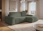 Canapé d'angle droit convertible avec coffre en velours côtelé épais vert kaki BALI - Angle droit