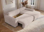 Canapé d'angle droit convertible avec coffre en velours côtelé épais beige BALI - Angle droit