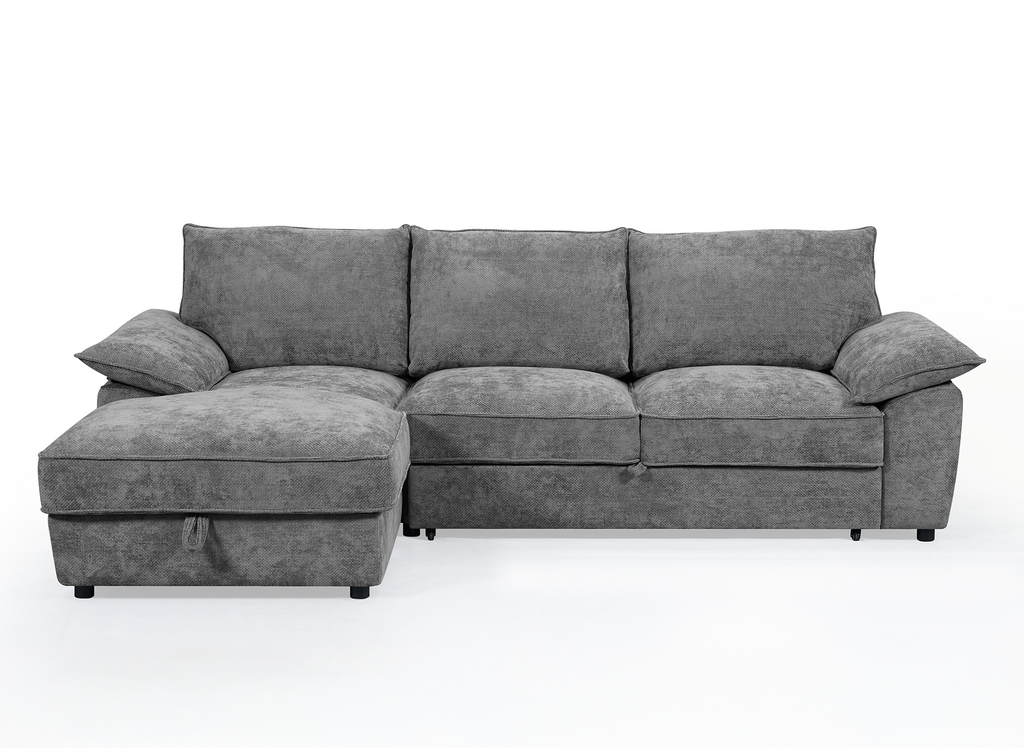 Canapé d'angle convertible avec coffre de rangement en velours chiné gris GABIN - Angle gauche