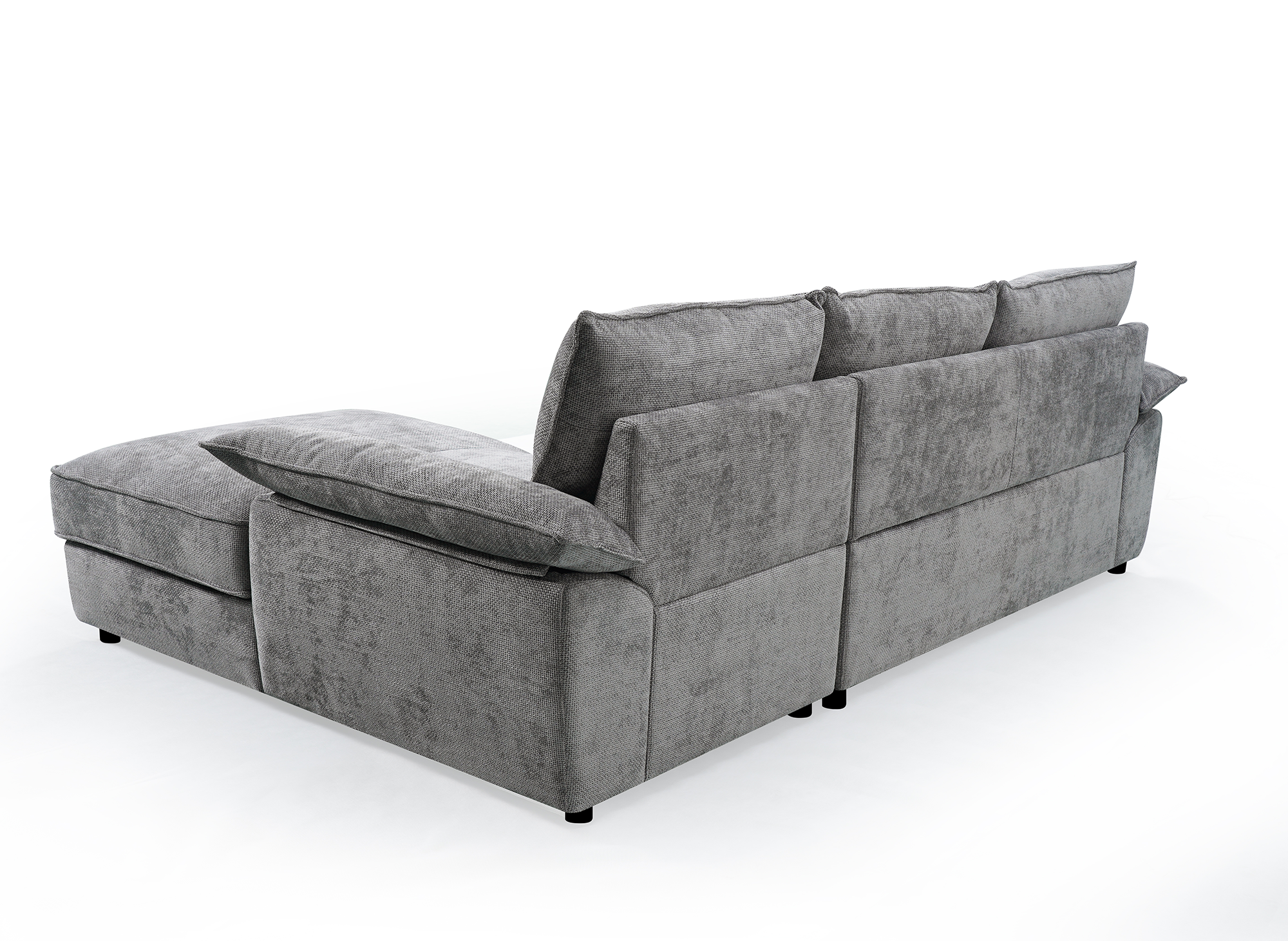 Canapé d'angle convertible avec coffre de rangement en velours chiné gris GABIN - Angle droit