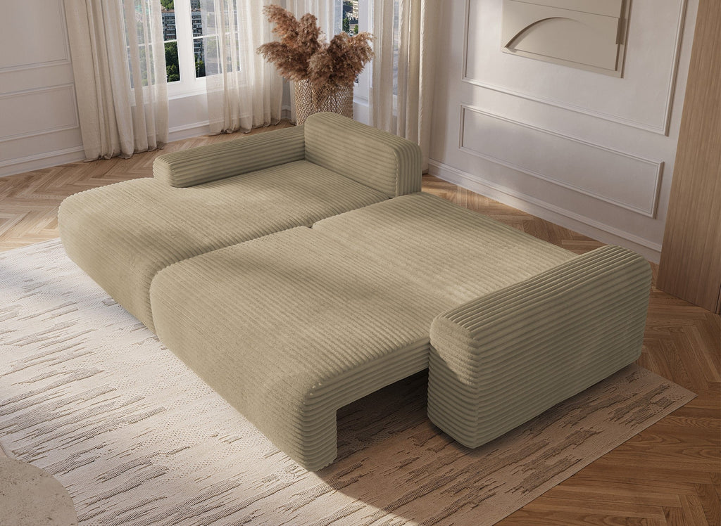 Canapé d'angle gauche convertible avec coffre en velours côtelé épais taupe BALI - Angle gauche