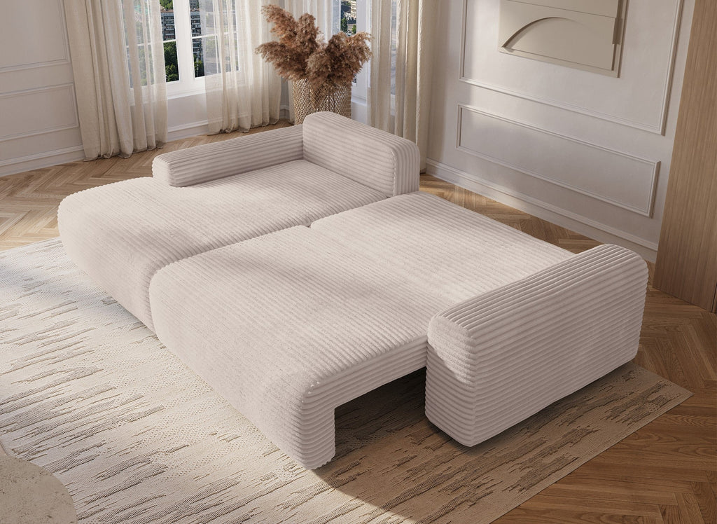 Canapé d'angle gauche convertible avec coffre en velours côtelé épais beige BALI - Angle gauche