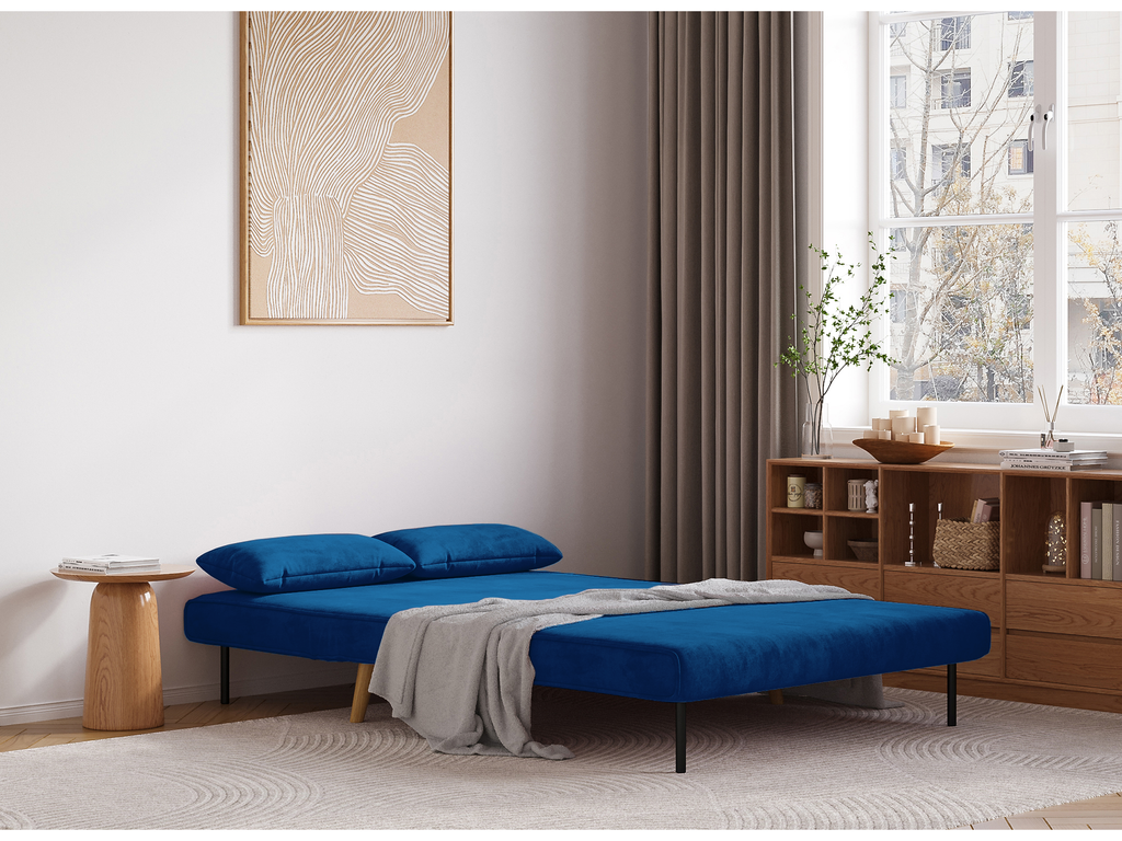 Banquette convertible 2 places en velours bleu TONKA