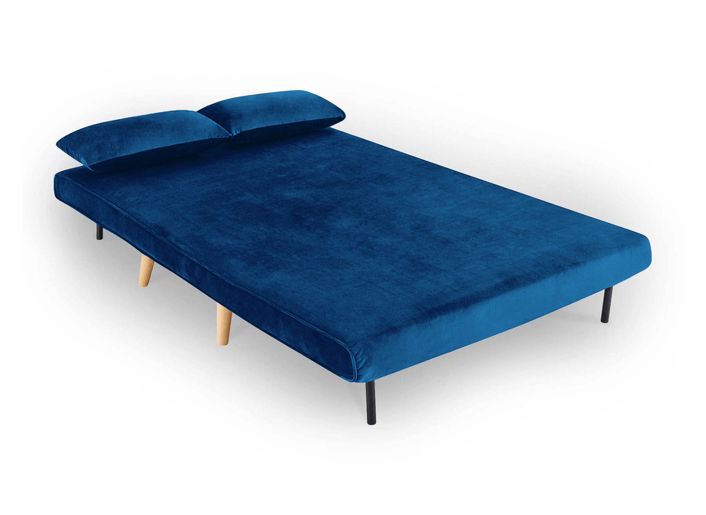 Banquette convertible 2 places en velours bleu TONKA