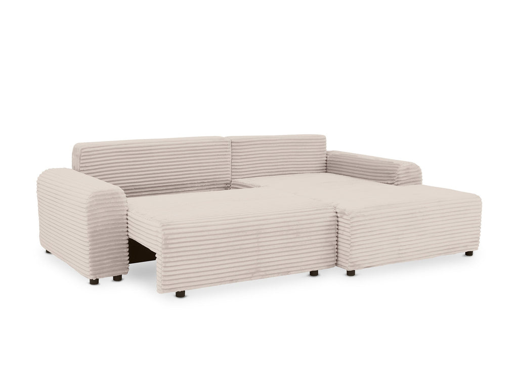 Canapé d'angle droit convertible avec coffre en velours côtelé épais beige BALI - Angle droit