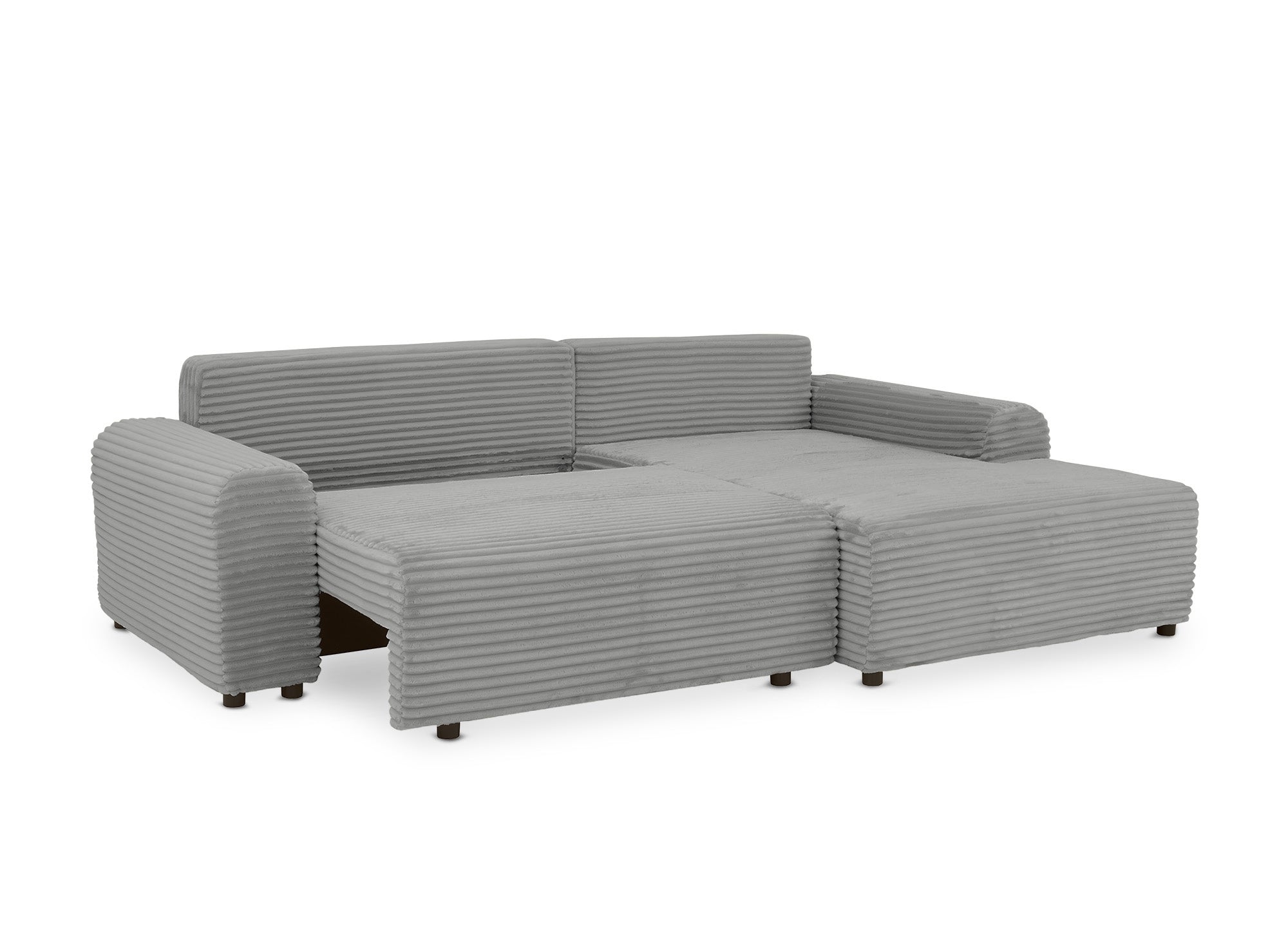 Canapé d'angle droit convertible avec coffre en velours côtelé épais gris clair BALI - Angle droit