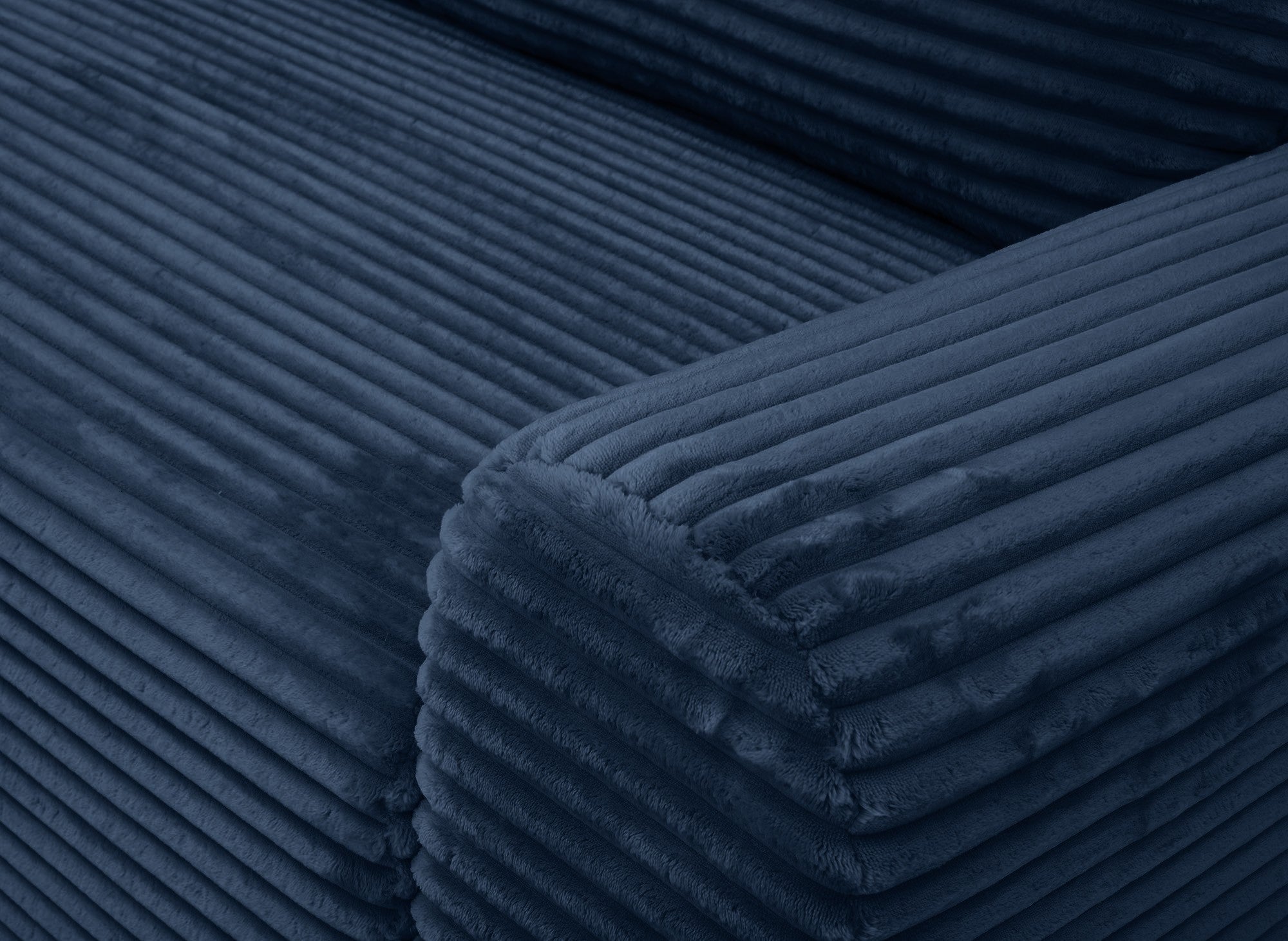 Canapé d'angle gauche convertible avec coffre en velours côtelé épais bleu foncé BALI - Angle gauche