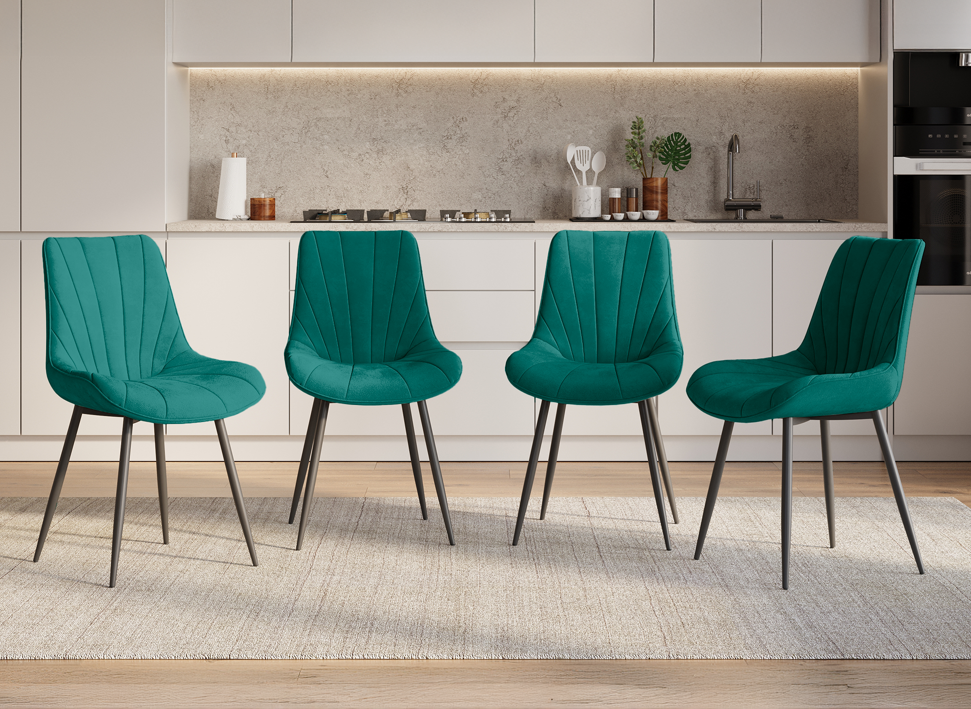 Lot de 4 chaises design en velours vert ELOVA