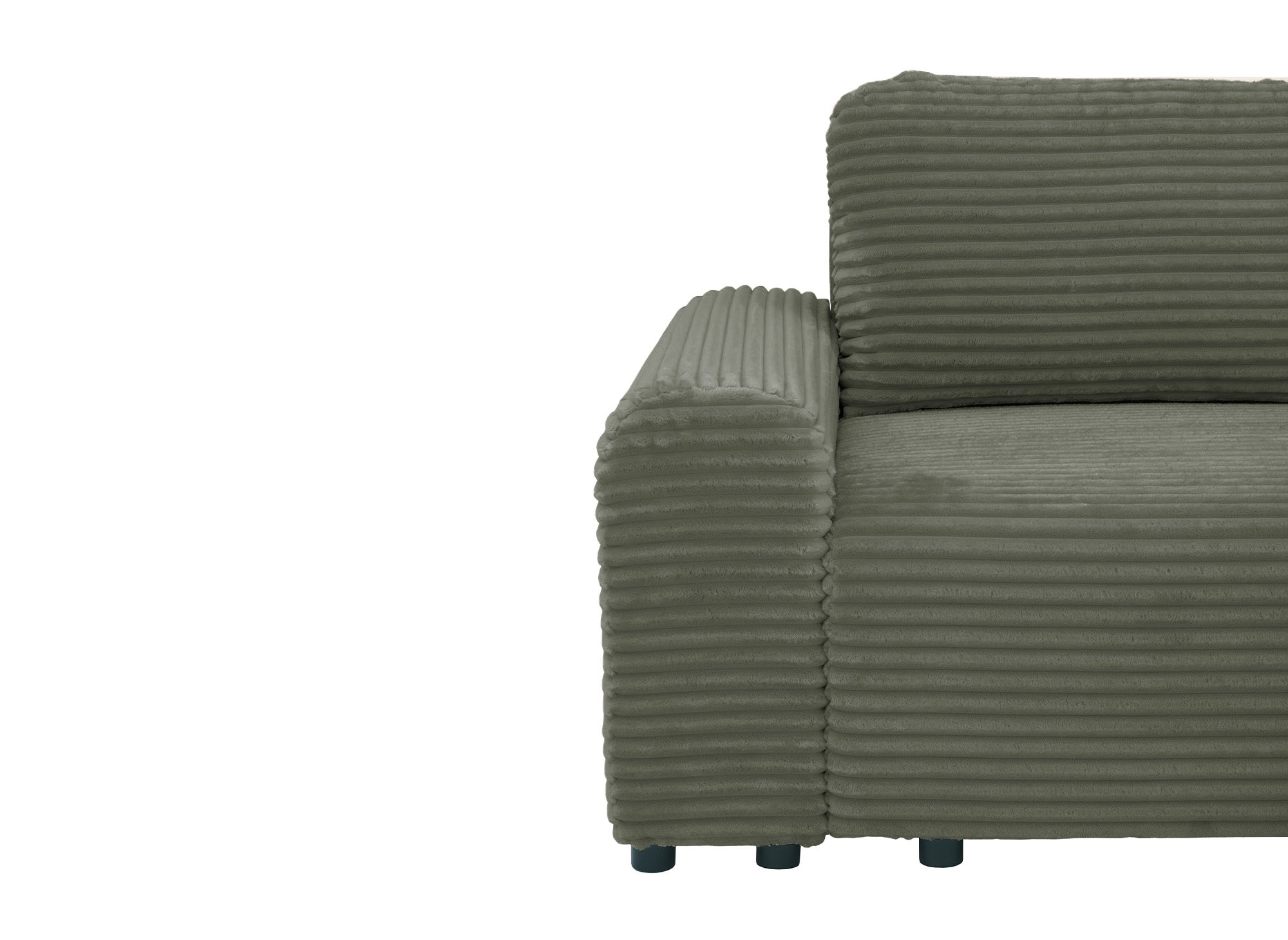 Canapé d'angle droit convertible avec coffre en velours côtelé épais vert kaki BALI - Angle droit