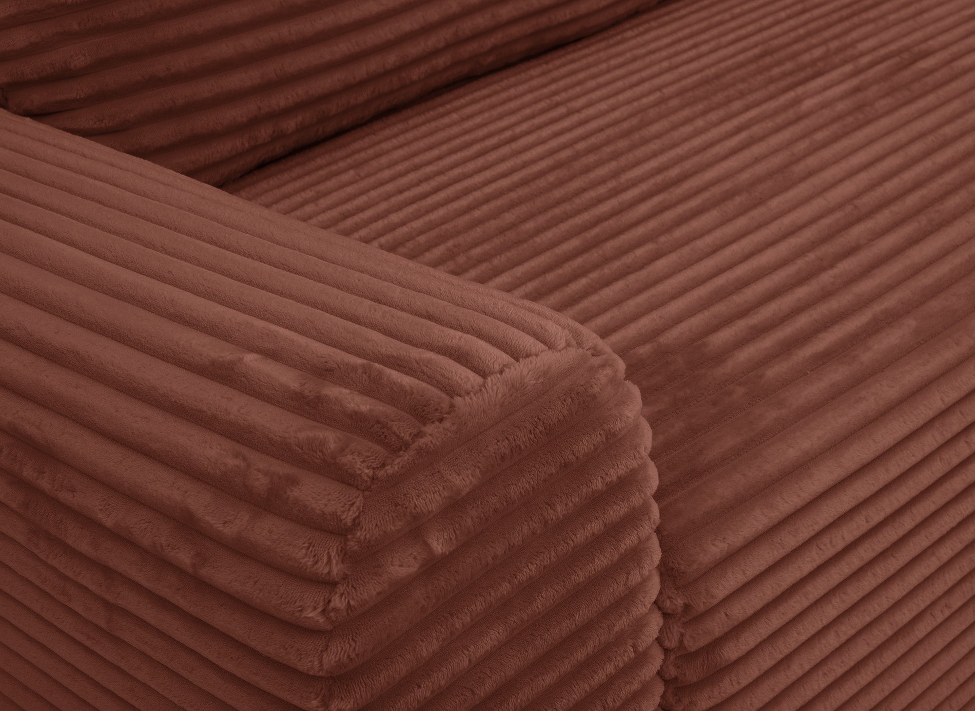 Canapé d'angle droit convertible avec coffre en velours côtelé épais terracotta BALI - Angle droit