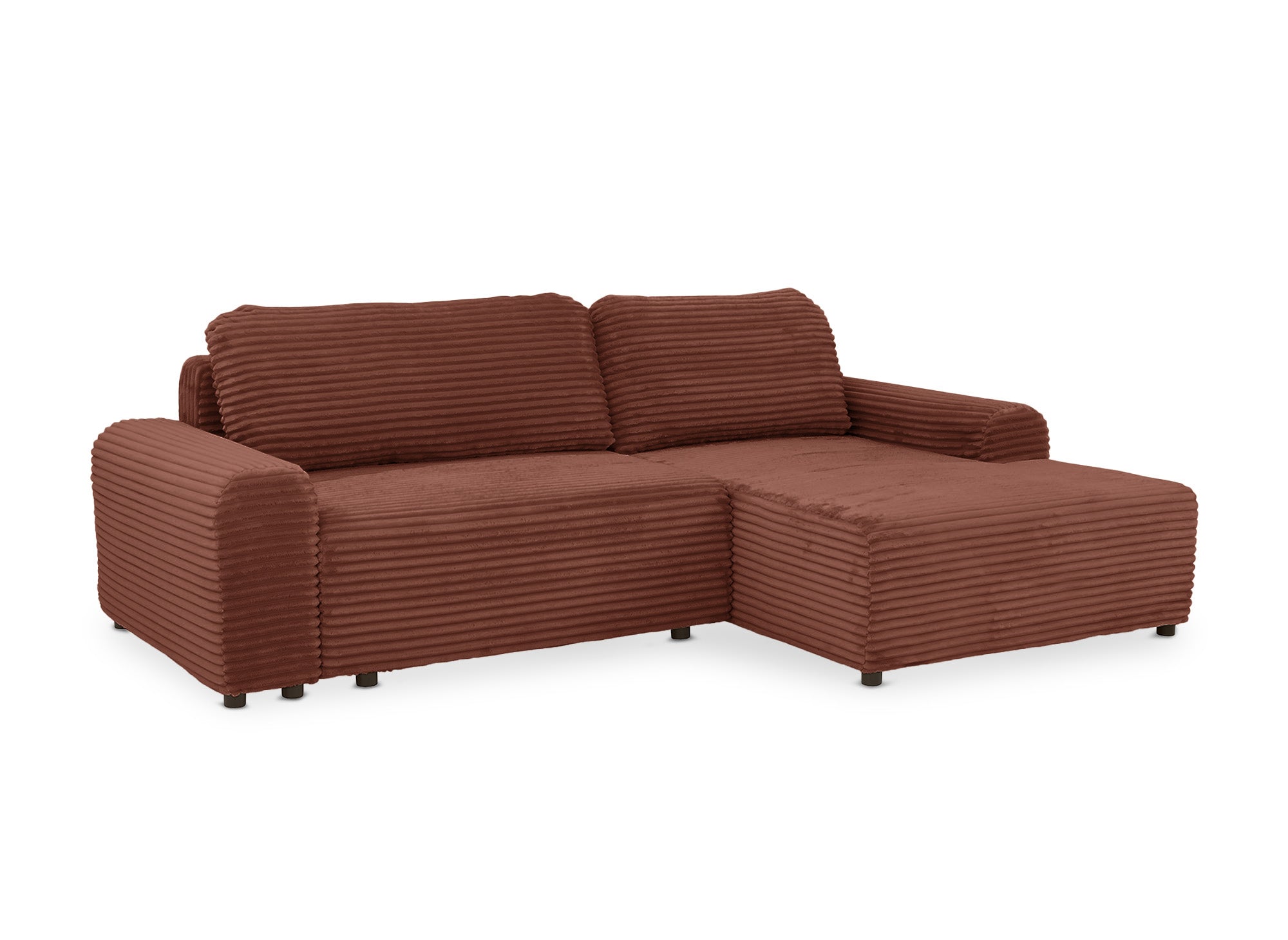 Canapé d'angle droit convertible avec coffre en velours côtelé épais terracotta BALI - Angle droit