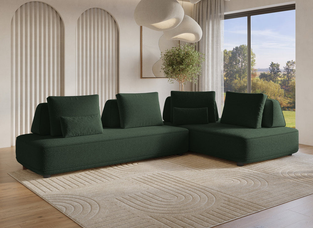 Canapé d'angle réversible en tissu bouclette vert kaki ISAORA