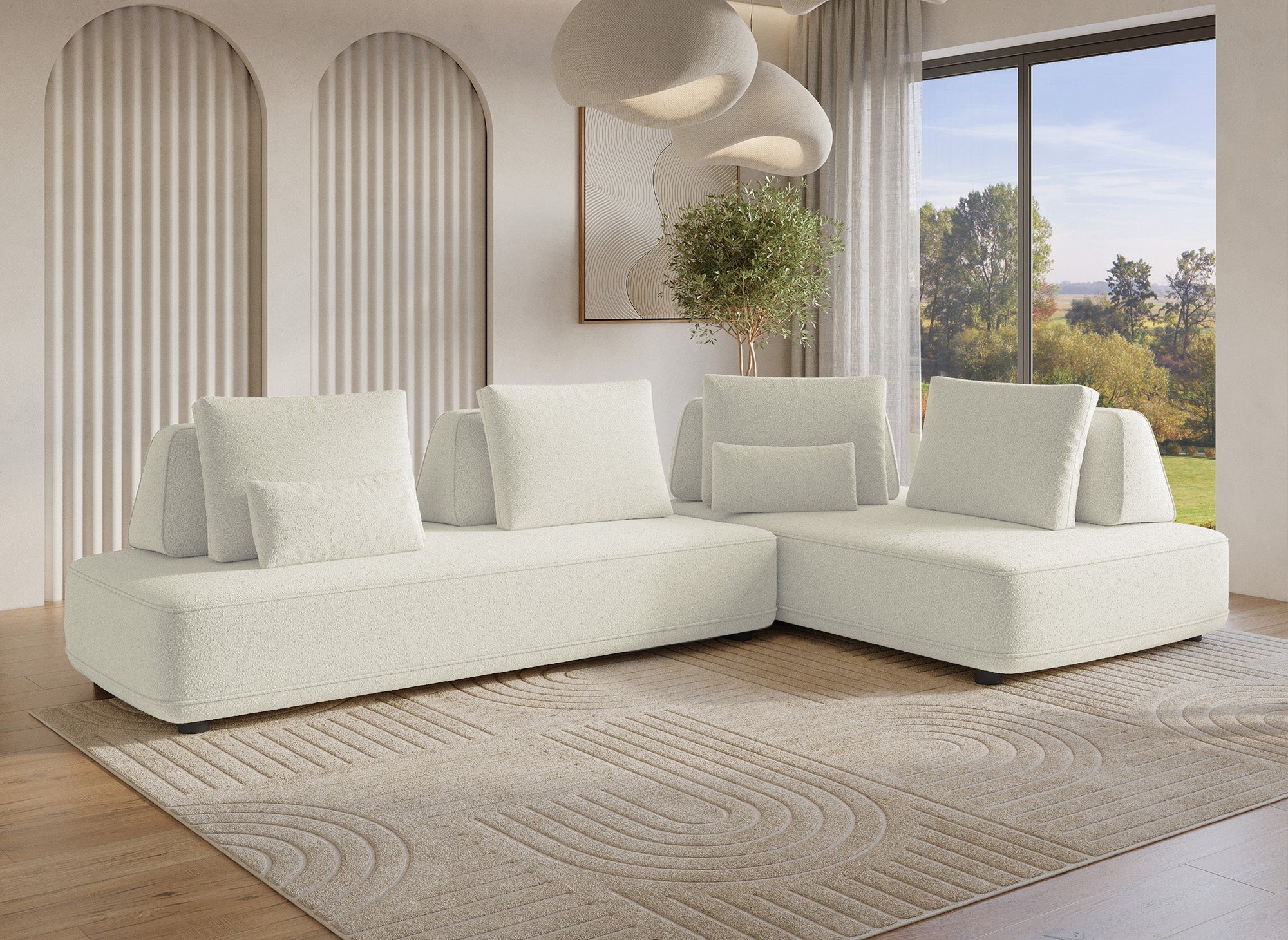 Canapé d'angle réversible en tissu bouclette beige ISAORA