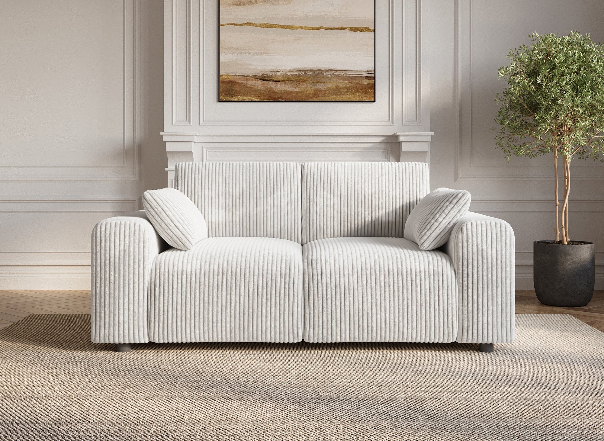 Canapé 2 places en velours côtelé épais beige INAM