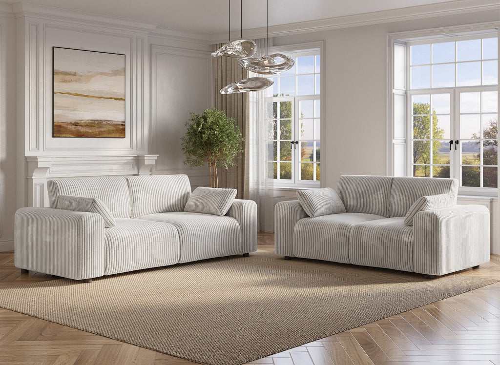 Canapé 2 places en velours côtelé épais beige INAM