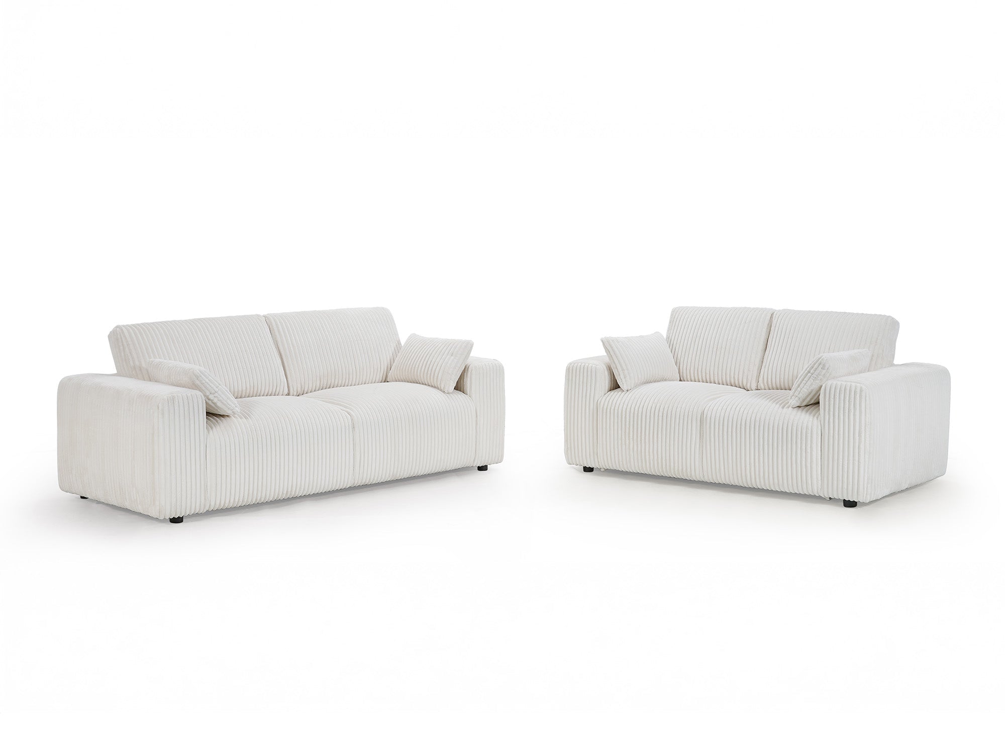 Canapé 3 places en velours côtelé épais beige INAM