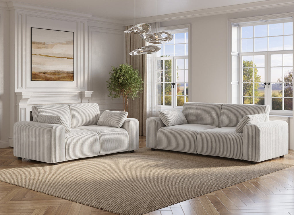 Canapé 3 places en velours côtelé épais beige INAM